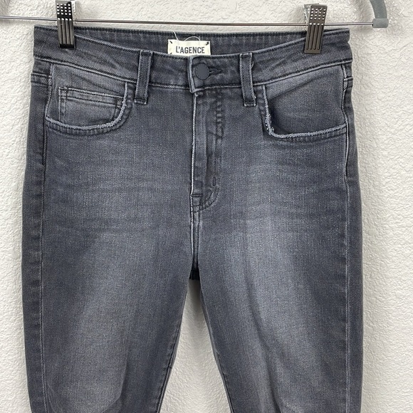 L’Agence Audrina Straight High Rise Jeans Vintage Black Worn Distressed 25 - Picture 5 of 15